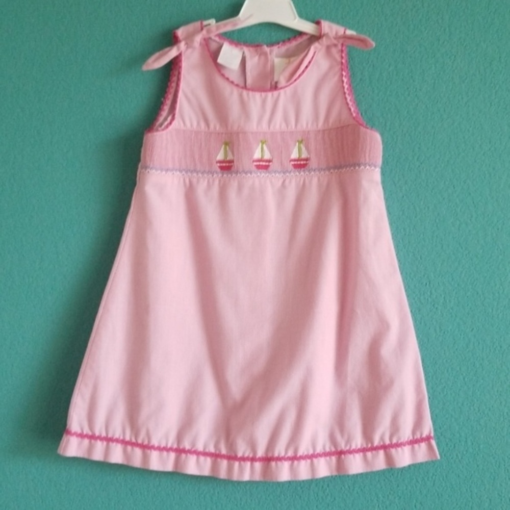 {Smocked Giraffe} Pink Embroidered Sail Boat Dress